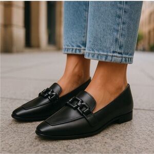 Steve Madden Ryann Bit Loafer Black Leather Slip On Casual Flats Shoe, sz 11